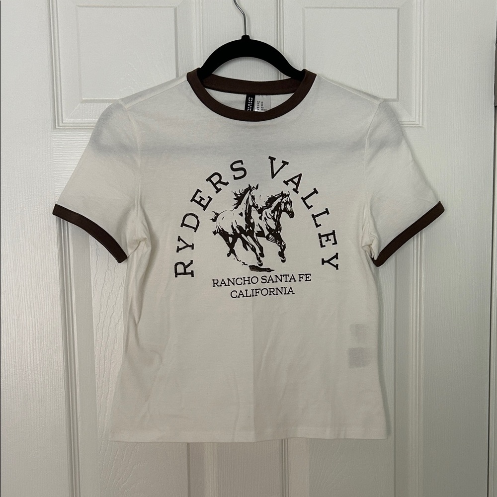 H&M White Top with Brown Accents